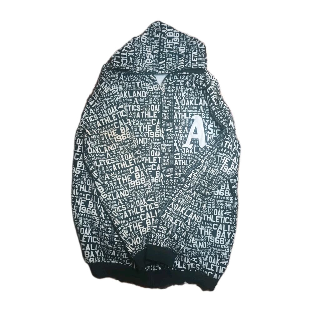 Oakland Athletics A's All Over Print Zip Up Hoodie Men 3XL Black Vintage Fan